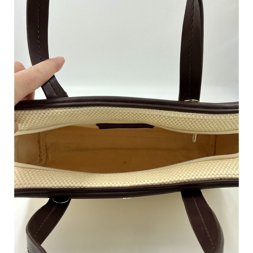 Etienne Aigner Beige Brown Woven Satchel Double Handles Gold Hardware - Picture 11 of 11